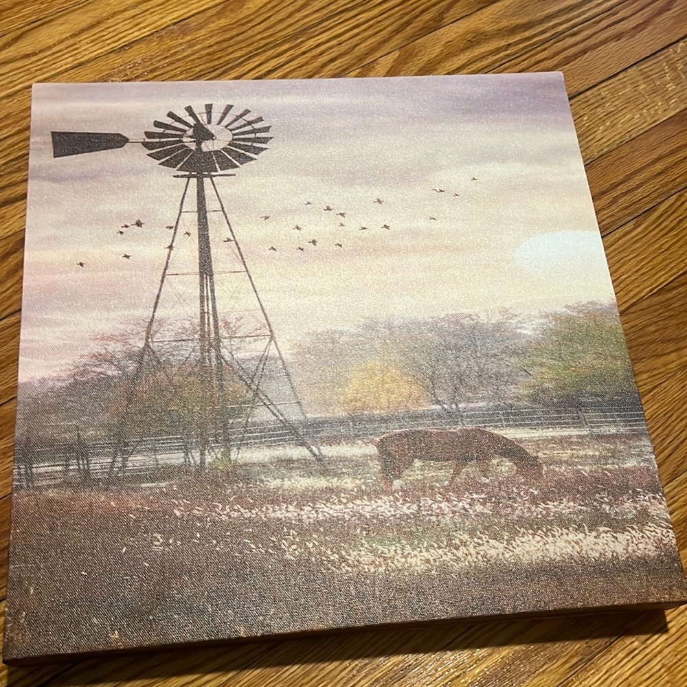 Brand new canvas with windmill and horse Berks Co. Sunrise by Lori Deiter